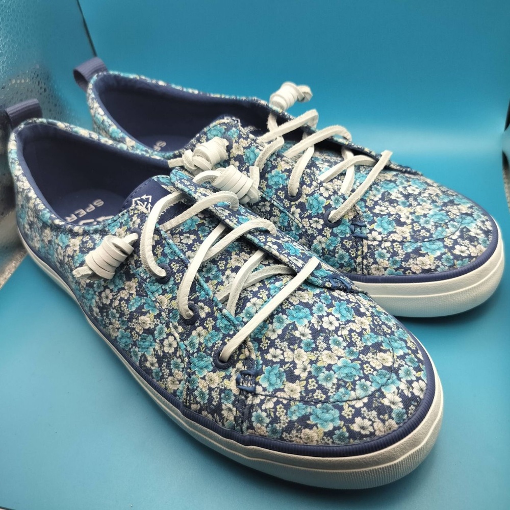 Sperry Women’s Shoes Crestview Size 9.5W Blue Floral Canvas Lace Up Sneakers